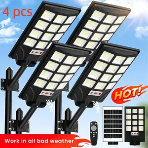 4/2PC Ultra-Bright Solar Street Light, LED Solar Lights - IP65, Wide Angle Motion Sensor, Remote Control, Dusk to Dawn And - Perfect for Commercial Area, Parking Lot, Yard Lighting, Outdoor Solar Lights, Outdoor LED Safety