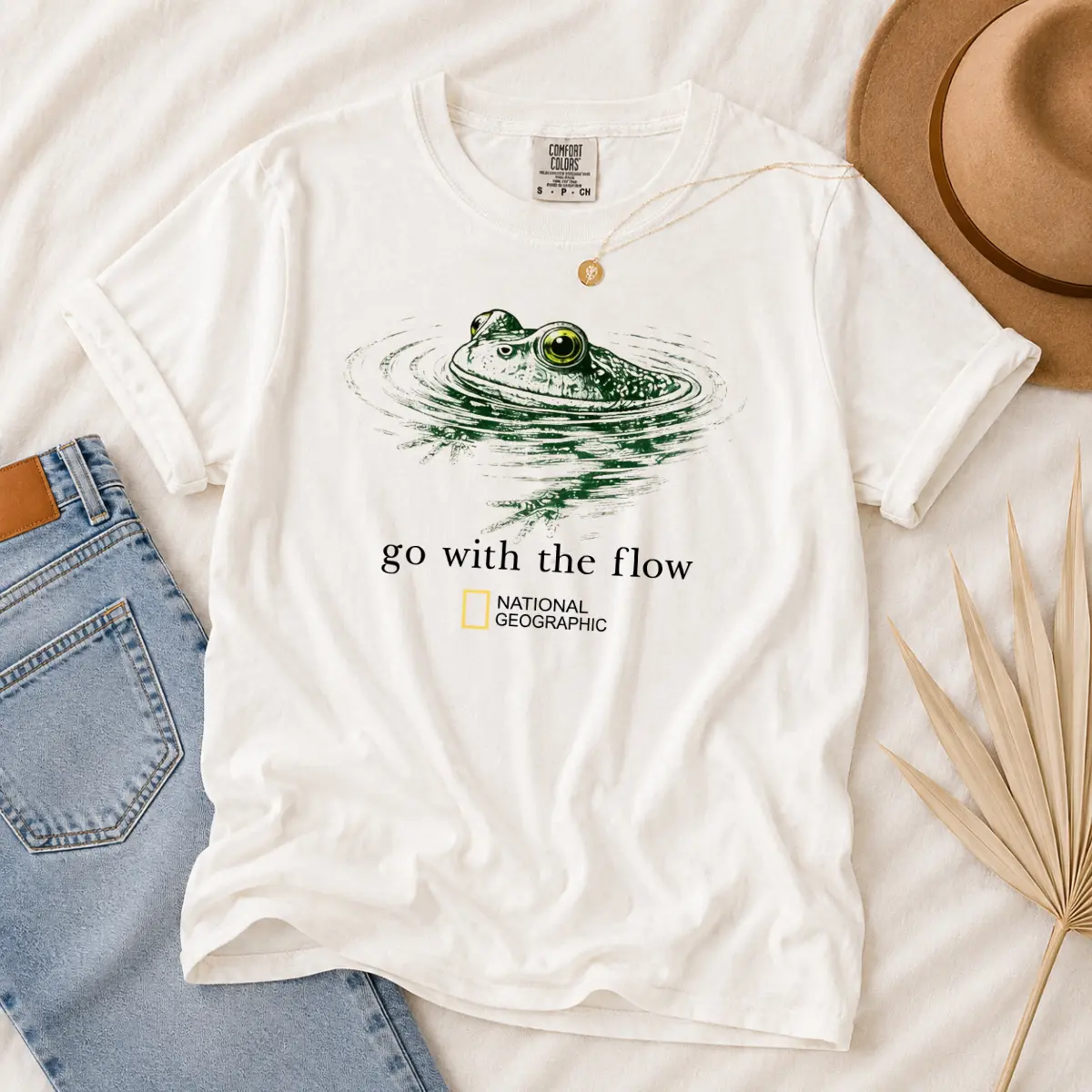 National Geographic Frog Swimming Comfort Colors T-Shirt Go with the flow Otters Graphic Tee, Animal Tee, Y2k Unisex Graphic Tees Cotton Top Womenswear