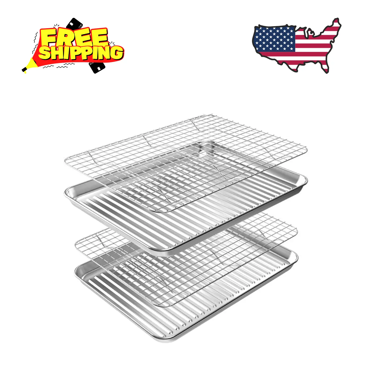Baking Sheet with Rack Set (2 Pans + 2 Racks), Stainless Steel Cookie Sheet