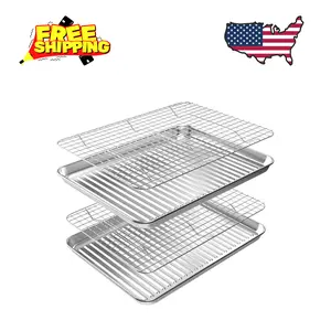 Baking Sheet with Rack Set (2 Pans + 2 Racks), Stainless Steel Cookie Sheet