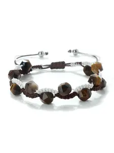 Natural Stone Beaded Bracelet, Unique Faceted Tiger Eye Agate Beads, Adjustable Size for Men and Women, Couples Yoga Energy Wristband Jewelry