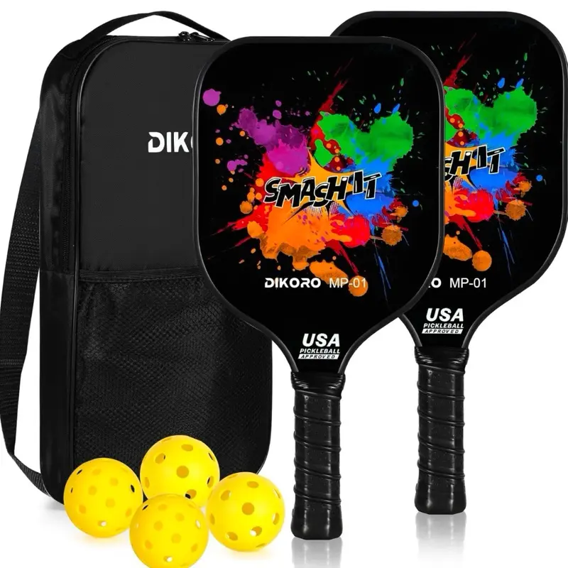 Dikoro Pickleball Paddles, USAPA Approved Fiberglass Pickleball Set with Pickleball Rackets, 4 Indoor Outdoor Pickleball Balls, Portable Pickleball Bag, Families Paddle Accessories for Men and Women honeycomb core