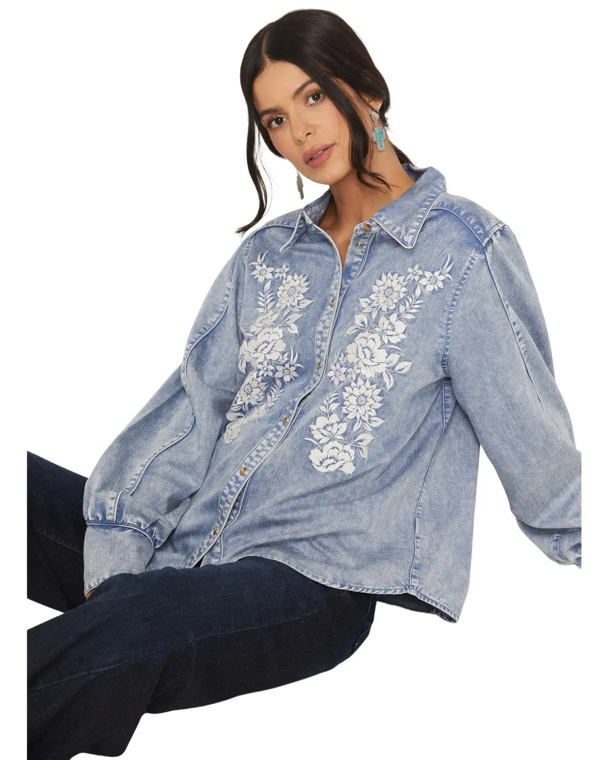 Kimes Ranch Women's Women'S Mae Floral Embroidered Long Sleeve Snap Relaxed - Wto0000054-Ltbl