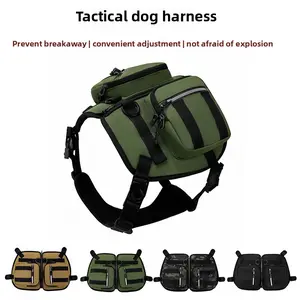Tactical Quick-Release Dog Backpack Harness with Treat Pouch – Hands-Free Walking & Multi-Pocket Storage