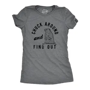 Womens Chuck Around and Find Out T Shirt Funny Sarcastic Woodchuck Groundhog Tee for Ladies Funny Womens T Shirts Cute Vintage Fashion Casual Ladies T-Shirt Gift Funny Animal Top Women's Novelty Tees Dark Grey