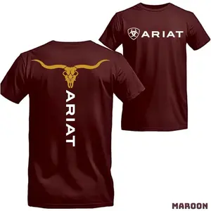 Ariat - Cowboy-style T-shirt Featuring A Minimalist Texas Longhorn Skull Design, Bold And Elegant, Suitable For Both Men And Women, Offering And Personality Streetwear Tropical