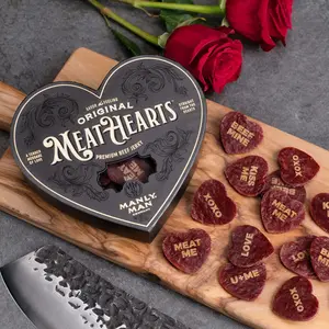 Meathearts - Gourmet Beef Jerky Valentine's Day Gift, Heart Shaped Jerky with Slogans, Premium Packaging