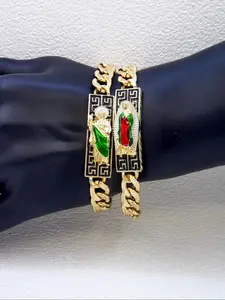 14k Gold Plated Virgin Mary Saint Jude Hand Bracelet, Cuban Link Bracelet, Elegant Religious Jewelry Gift, Perfect for All Seasons