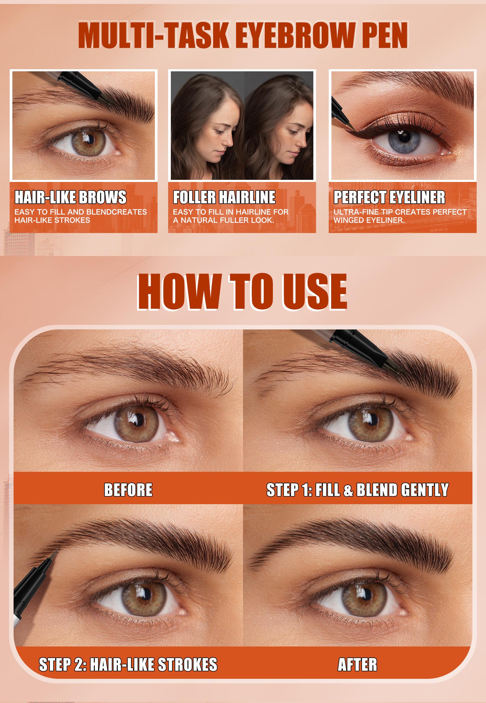 W3W 4D Dual-Ended Hair Stroke Brow Pen - Waterproof Long-Lasting Eyebrow Makeup, Natural Microblading Brows, 0.01mm Micro-Forked Tip, 5 Shades, Beginner-Friendly, Quick-Drying Formula