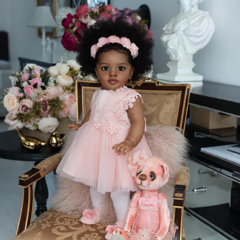 Reborn Toddler Dolls 26 inch 68 cm Black Biracial Reborn Baby Doll - African American & Biracial Mixed-Race Skin, Curly Rooted Hair & Standing Pose Feeding Kit & Gift for Kids