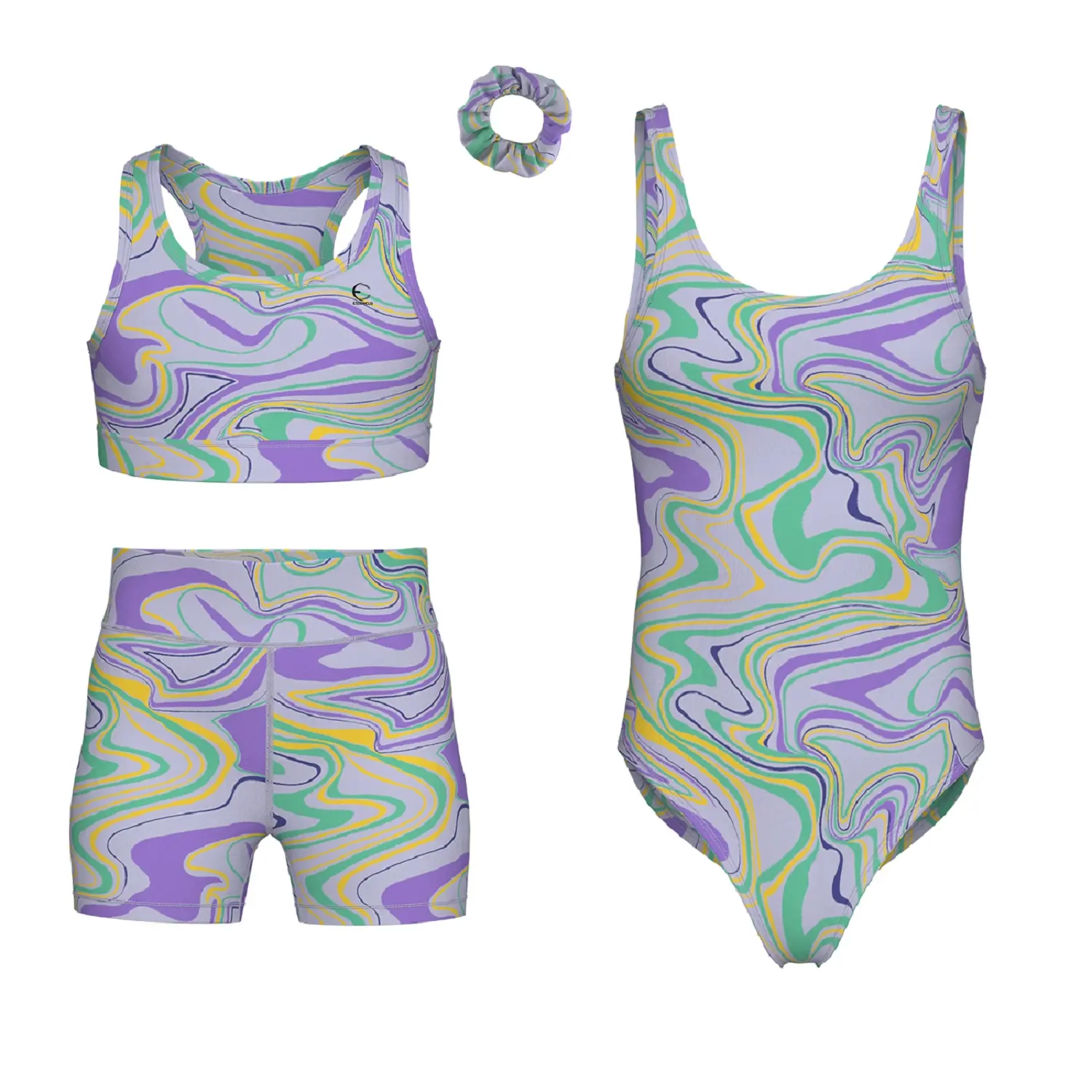 Essenclo Girls Gymnastics Leotards w/ Shorts Set - 4-Piece Girls Unitards Biketards Outfit for Dance, Tumbling & Activewear