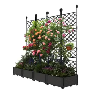 4 PCS Raised Garden Bed with Trellis, 66" W x 63" Tall Vertical Planter Box Privacy Screen for Patio Balcony