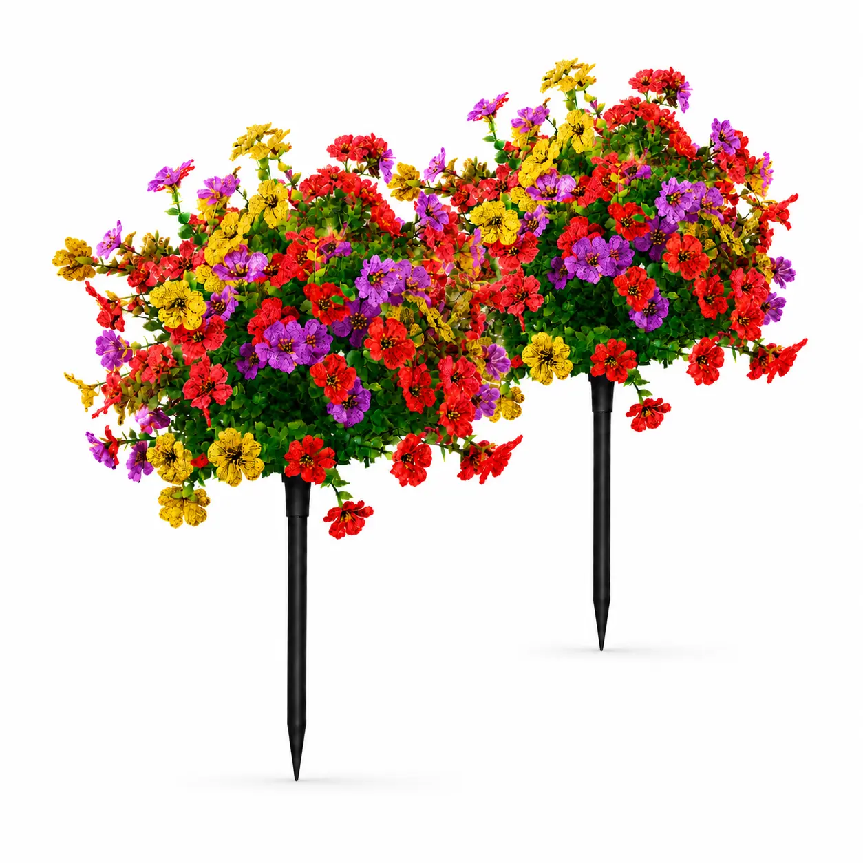 LWW 2-Pack 22-Inch Decorative Artificial Outdoor Topiary Balls, UV-Resistant Faux Flower Bushes with Ground Stakes, Waterproof Fake Greenery for Porch Garden Yd Decor