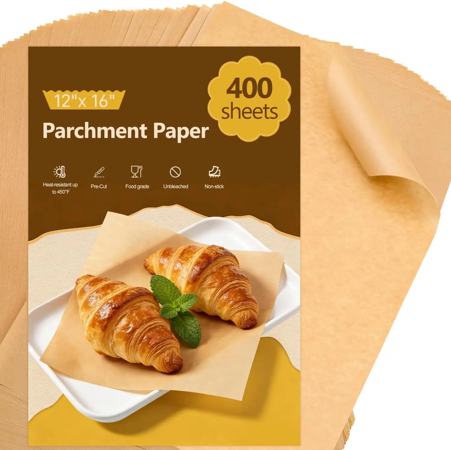 400Pcs Unbleached 12x16 Inch Silicone Coated Pre-Cut Non-Stick Parchment Paper Sheets for Oven Air Fryer Grilling Cooking Fit Half Sheet Baking Pans