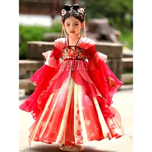 Girls' Royal Blue Hanfu Dress with Floral Embroidery - Long Sleeve, Layered Skirt, and Intricate Patterns Traditional Chinese Attire, Perfect Events, Cultural Attire |   Traditional Hanfu |   Intricate Embroidery