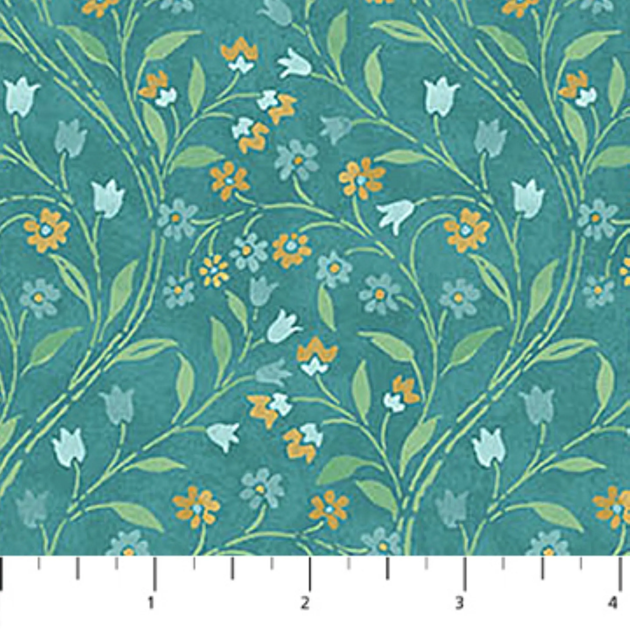 Mini Trail Dark Teal Floral Quilting Cotton by Northcott | Mariposa Collection
