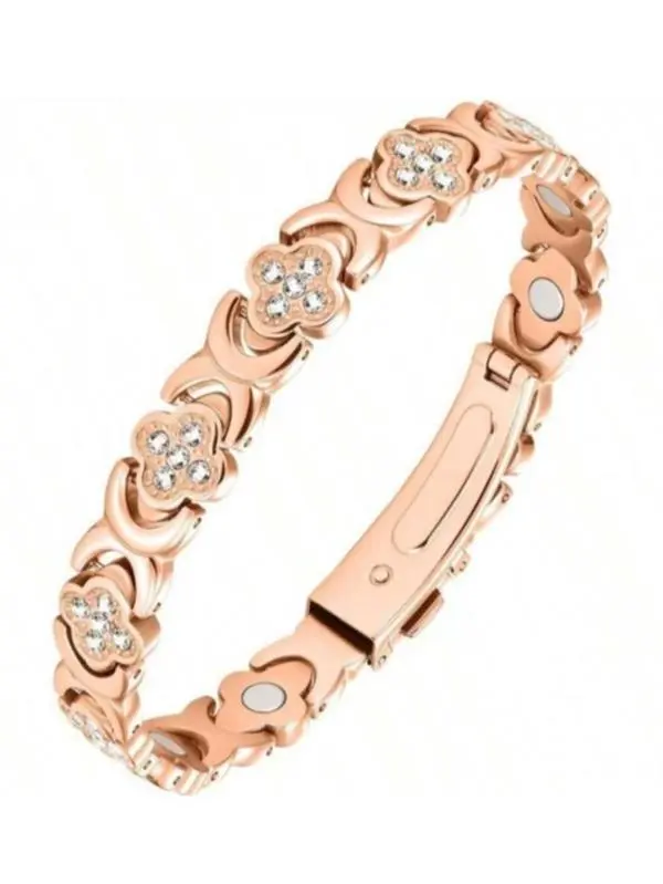 LOVAE Pure Copper Bracelets & Rings for Women, Ultra Strength Magnetic Bracelet for Women with Neodymium Magnets & Sparkling Cubic Zirconia, Adjustable, Infinite Clover Jewelry