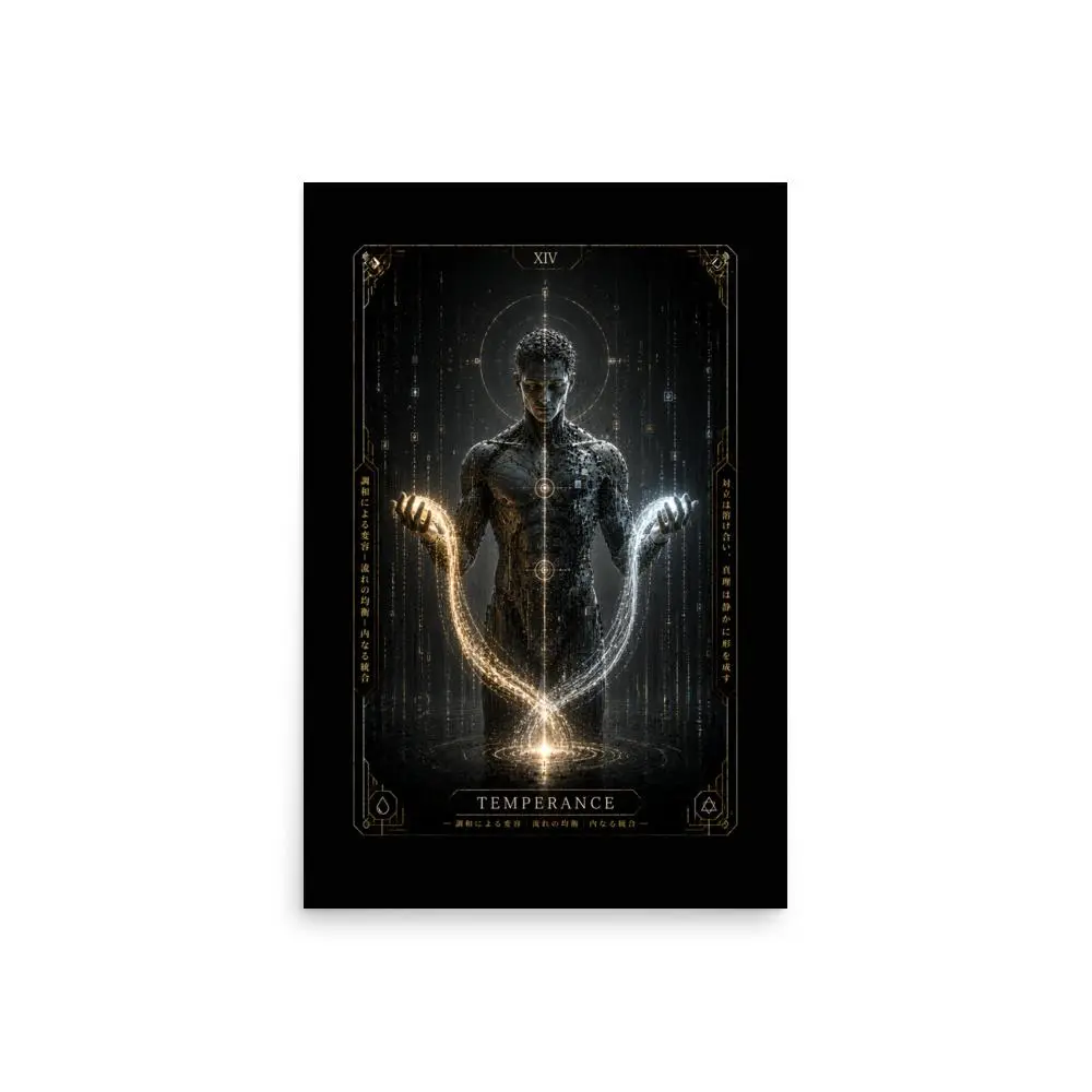 Artistic Techno Tarot Temperance Wall Print - Full, Mystical, Alchemist-Inspired, Arcane, Artist Graphic Art for Home Decor & Home Supplies, Full Art Prints, Mystical Art Prints