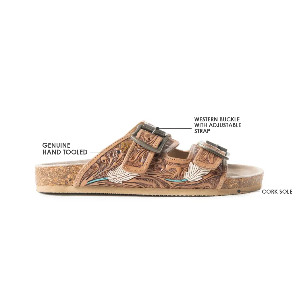 Men's Falling Feather Casual Leather Sandals, Dark Brown Adjustable Supportive Footwear Shoe