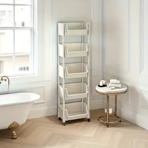 5-Tier Storage Cart with 4 Wheels, Mobile Organizer Rack for Bedroom Living Room Bathroom Dormitory Home Use