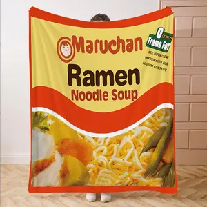 Ramen Noodle Pattern Flannel Blanket, Soft Comfortable Throw Blanket, Warm Napping Blanket for Home Office Travel Camping, Fluffy Blanket