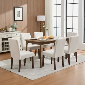 2Pcs Upholstered Dining Chairs, Modern Fabric Kitchen Side Chairs with Sturdy Wood Legs, Parsons Design, Comfortable Soft Linen for Dining Room, Restaurant, Cafe