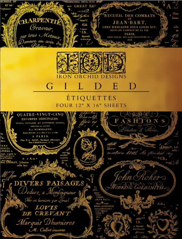 Etiquettes Gilded Decor Transfer™ by IOD (Pad of 4 - 12"x16" sheets)