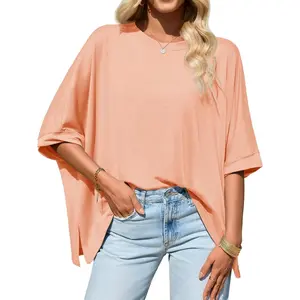 Beotyshow Womens Oversized Tshirts Batwing Short Sleeve Asymmetric Hem Tops Summer Casual Loose Fit Tunic Tee Shirts