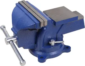 6" Heavy Duty Bench Vise, Pipe Vise Bench Vices with  Swivel Table Top Clamp Locking Base, Double Swivel Rotating Vise &  Rotates 360-Blue