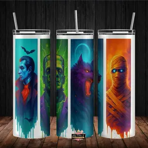Dark Universe Draculas Monsters 20oz Tumbler with Metal Straw, Cleaning Kit, and Rubber Bottom - Perfect for Your Drinks - Bottle, Drinkware skinny tumbler festive drink stainless steel cute water travel coffee stylish gifts