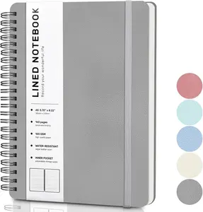 Lined Spiral Journal Notebook, A5 Hardcover Leather Notebook for Work, 5.7''×8.2'', 100GSM Thick Paper Spiral Bound Journaling Notebook for Women Men Office School Note Taking Business, Morandi Black LACCHOUFEE