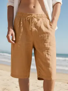 Men's All-Season Linen Shorts, Waist Drawstring Design, Loose Fit, Breathable Comfort, Soft Fabric, Casual Fashion for Outdoor & Home Use, Loungewear