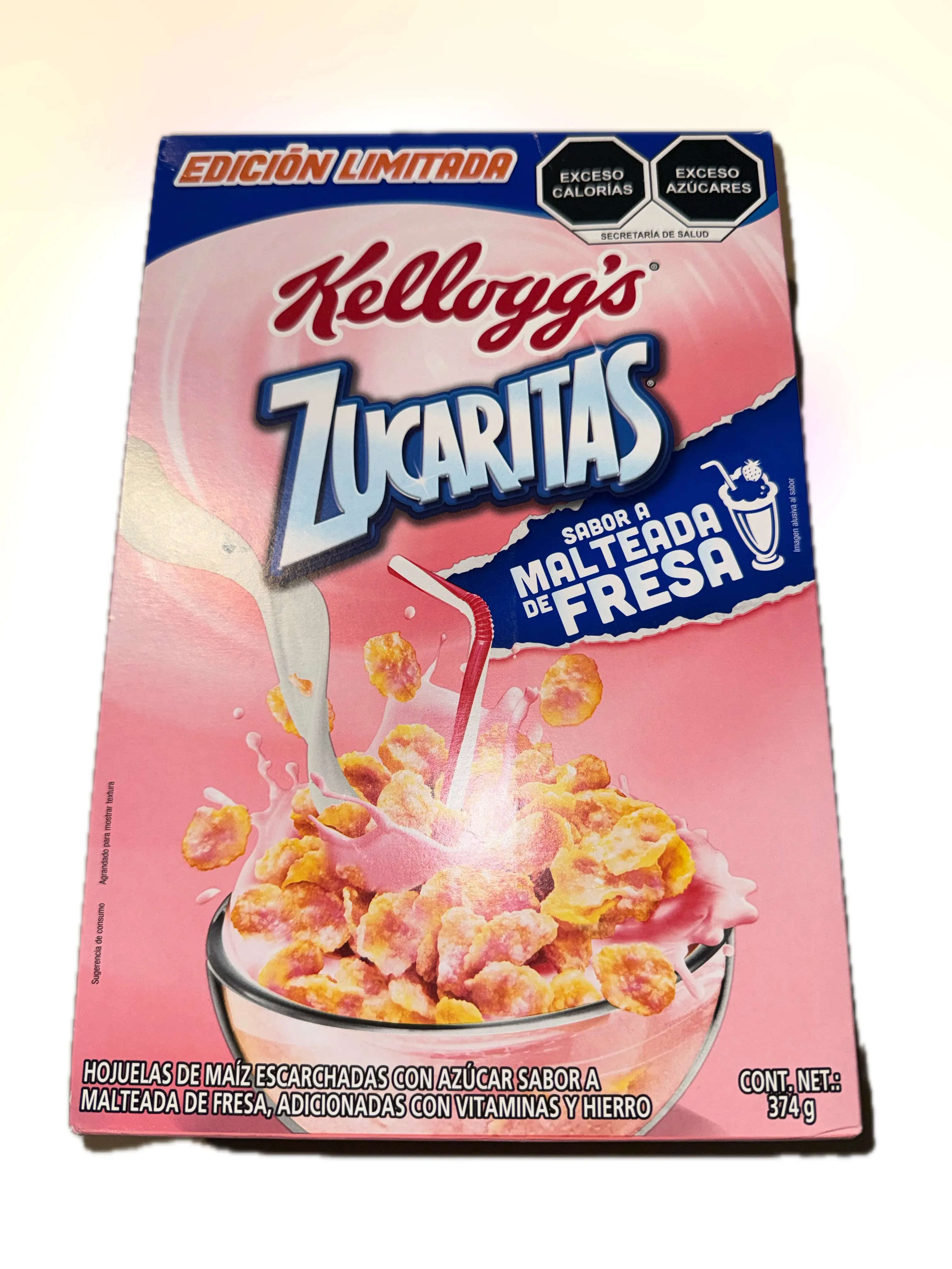 Kellogg's Zucaritas Malteada de Fresa 374 g | Kellogg’s Zucaritas Strawberry Milkshake Flavor Corn Flakes Cereal 374 g – Limited Edition Mexican Cereal