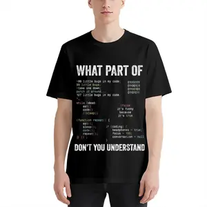 Men's Programmer Humor T-Shirt, Printed with Funny Code Snippets, 180Gsm Black Heavy Tee Regular Fit Developer Style Shirt, Great Gift for Computer Majors, Ideal Casual All-Season Wear for Coders And Tech Lovers