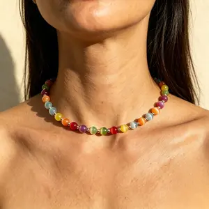 【Summer Special】 Sofia Dopamine Necklace - Rainbow Beaded Choker - UV-Reactive, Waterproof Necklace - Summer Jewelry, Stainless Steel, Stackable Bead shiny