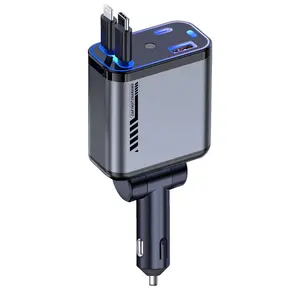 iPhone Car Charger, Retractable super Fast USB C Phone Charger, 4 in 1 Cigarette Lighter Adapter with 2 Cables 31 Inch and 2 USB Ports, Multi Port USB Car Charging for iPhone 17/16/15/14/13/Pro Max,retractable car charger,car charger,car charger
