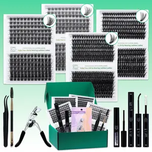 896Pcs D Curl 4 Styles Individual DIY Lash Kit False Eyelashes, Eyelash Extensions Kit, 60D80DW04W05 Mix 8-16mm Mega Volume Individual Lashes Wispy Lashes Soft Set Comes with Bond&Seal Lash Remover Lash Brush Lash Curler and Lash Applicator