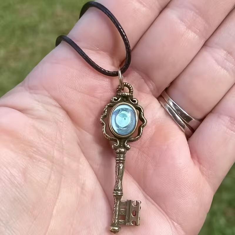 September Laurel  Moonstone Hecate Key Pendant Neckalce With Cord Chain