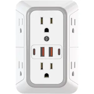 Outlet Extender Surge Protector - 6 Outlet Splitter with 4 USB Ports (2 USB C), Multiple Plug Expander Wall Charger, 3 Sided Multi Plug Wall Adapter Power Strip for Home Office Kitchen Travel