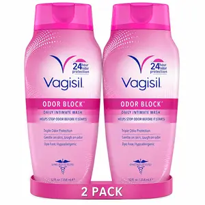 Vagisil Feminine Wash for Intimate Area Hygiene, Odor Block, Gynecologist Tested, Hypoallergenic, 12 oz, (Pack of 2)