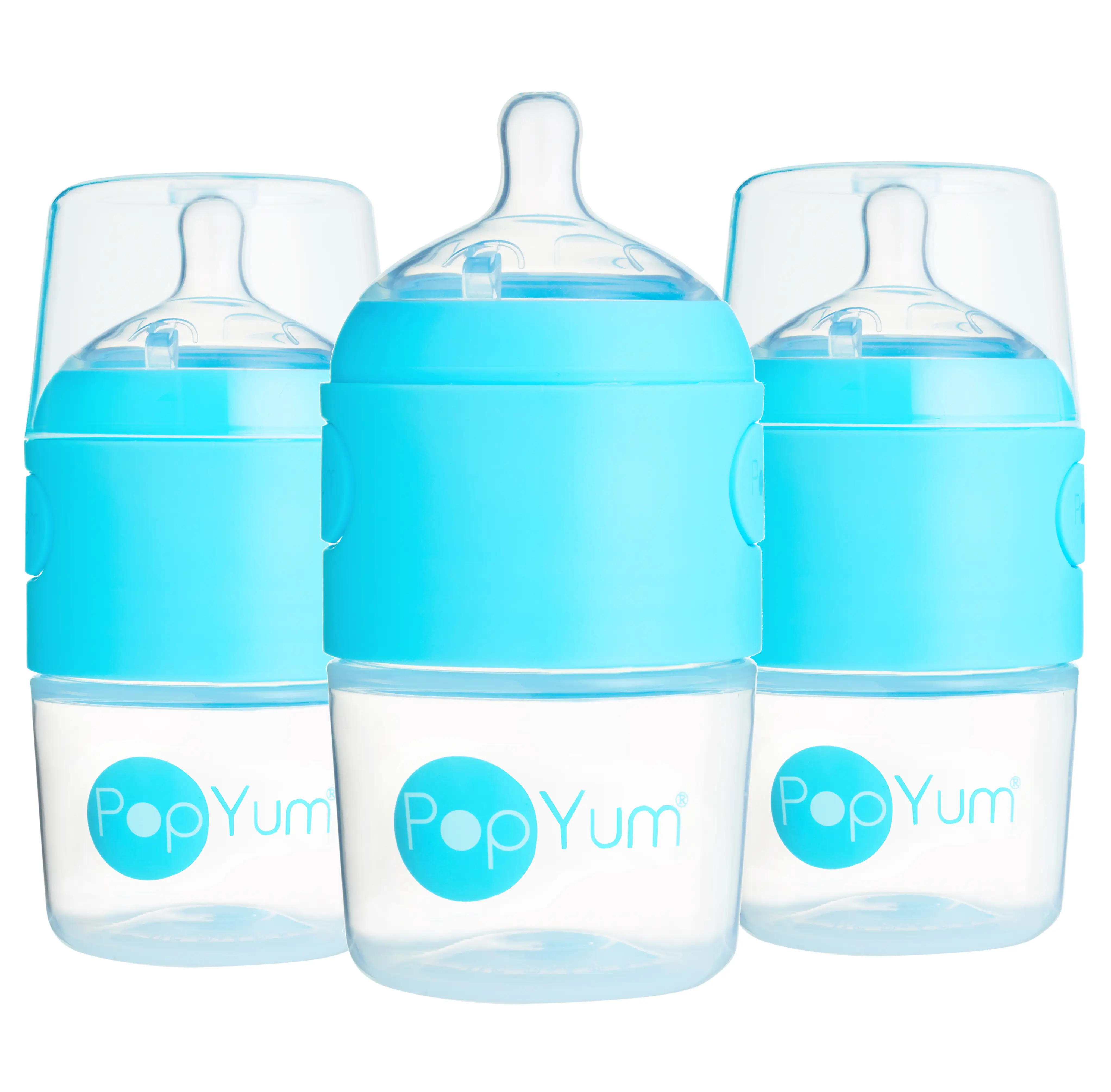 PopYum 5 oz Blue Anti-Colic Formula Making Baby Bottle, 3-Pack with #1 Slow Flow Nipples