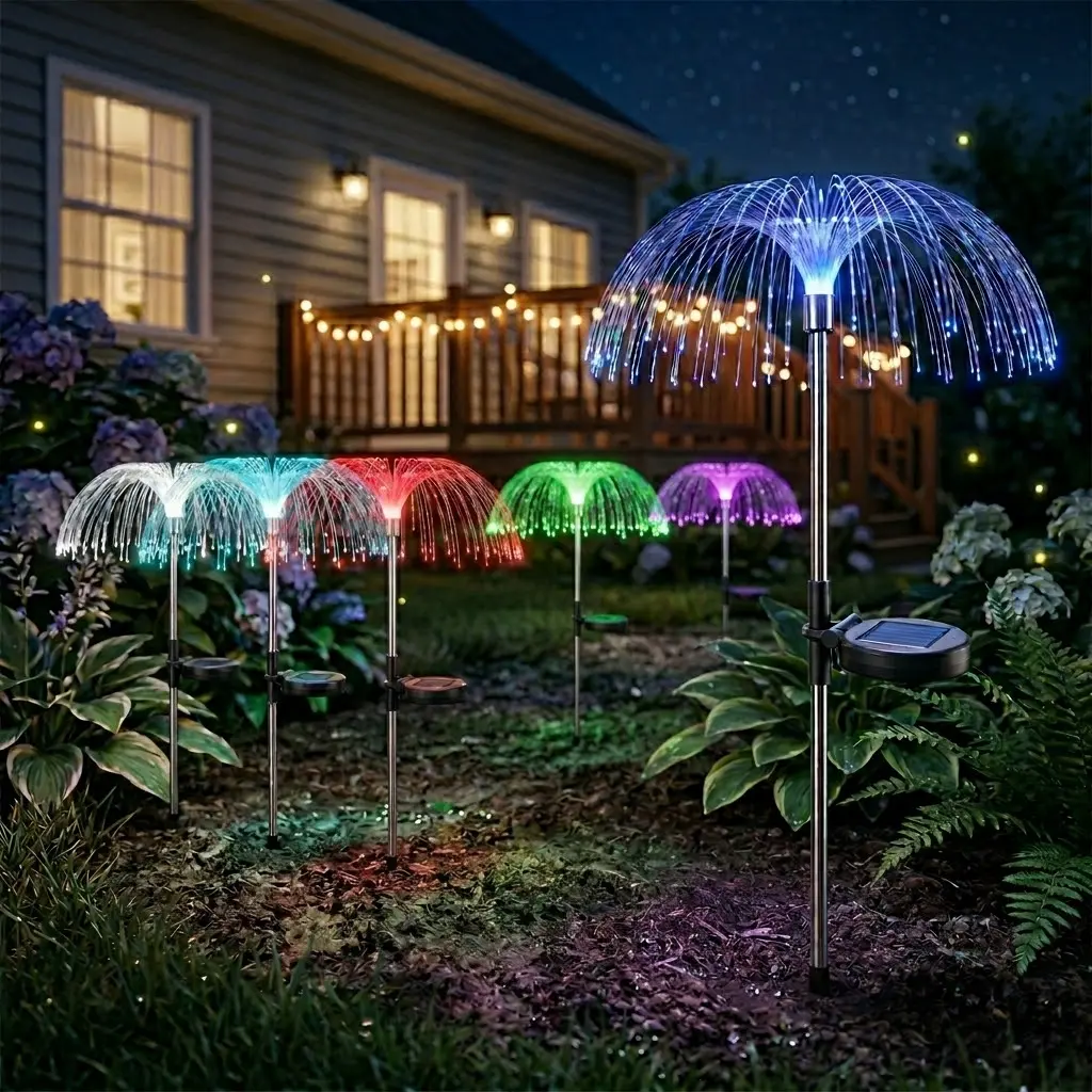 4-Pack Solar Jellyfish Lights - Wire-Free Durable Waterproof Ground-Mounted Solar Garden Lantern, 7-Color Changing, 2-Second Installation, Renter-Friendly Off-Grid Outdoor Home Decor, Durable Waterproof Light, Home Improvement