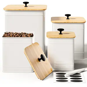 Kitchen Canisters for Countertop Set of 4 with Customizable Chalkboard Labels & Marker Pen - Big Iron Kitchen Canisters with Airtight Lids - Canisters Sets for the Kitchen - White Kitchen Canister Set