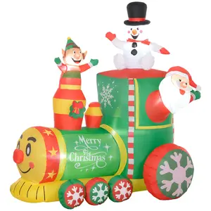 6FT Inflatable Christmas Train Decor with Santa Claus, Snowman, White LED Lights - Blow-Up Outdoor Display for Holiday Parties