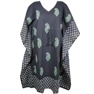 Black White Muumuu Kaftan Midi Dresses Kimono Cotton Resort Wear, S/M/L