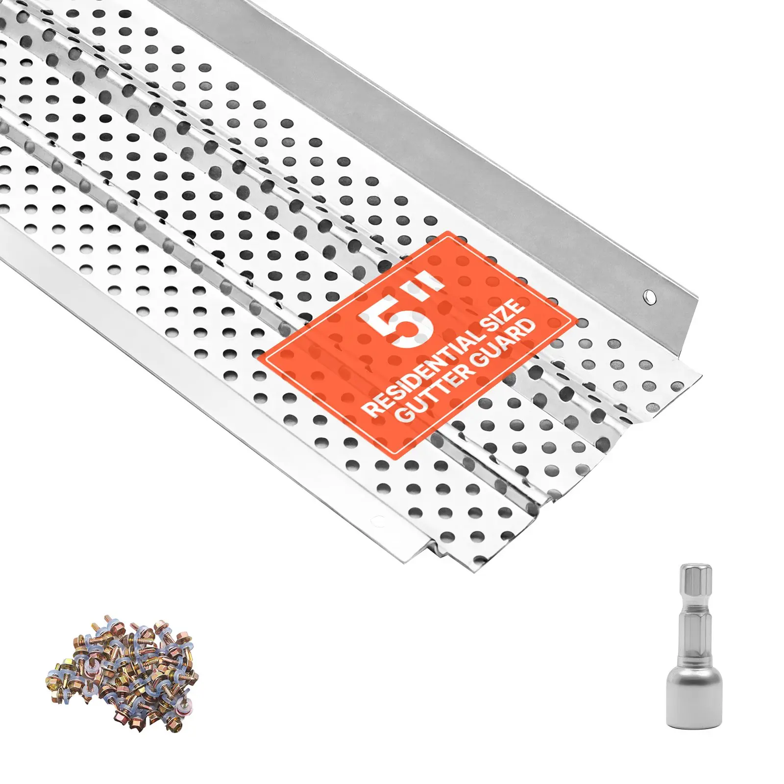 VEVOR Aluminum Alloy Leaf Guard, 5-Inch 32ft Heavy-Duty Debris Blocker (0.02in Thickness, 48x5x0.47in, 4.23lbs, Mill Finish) – Edge Scratch-Resistant, Easy DIY Install, Fast Drainage, Screws Included (8 PCS) to Block Leaves and Debris, Reduce Water Damage