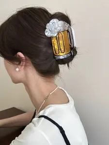 Cartoon Fun Beer Popcorn Hair Claw Clip, Versatile Back-Of-Head Hairstyle Shark Clip, Ideal for Thick Hair, Unique Hair Accessory