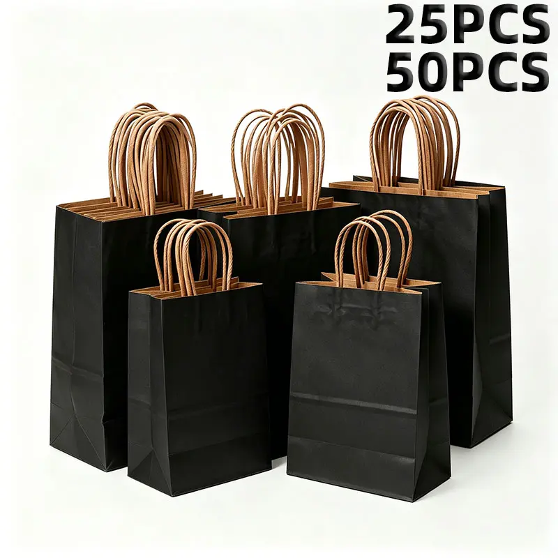 Rustic Practical Brown Kraft Paper Bags - 25/50pcs Handle Gift Bags for Retail Packaging, Office Event Gifts, DIY Crafts Supplies
