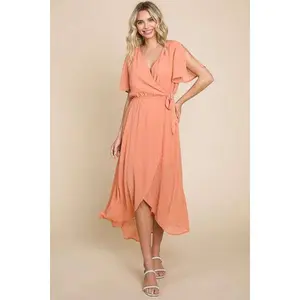 Culture Code Full Size Swiss Dot Tied Slit Short Sleeve Dress