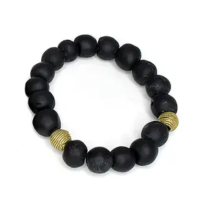 Black and Gold Ghana Krobo Glass Bead Beaded Bracelet| Afrocentric | African Bead Bracelet | Ghana | Cloth & Cord